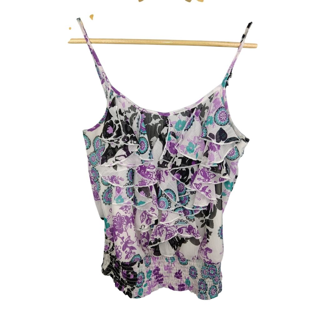 Candie's Floral Ruffle Camisole - Purple, Teal, Black Y2K Vintage